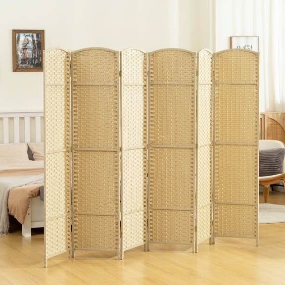 HOMCOM Room Divider, 6 Panel Folding Privacy Screen, 5.6' Tall Freestanding Partition for Home Office, Bedroom, Beige