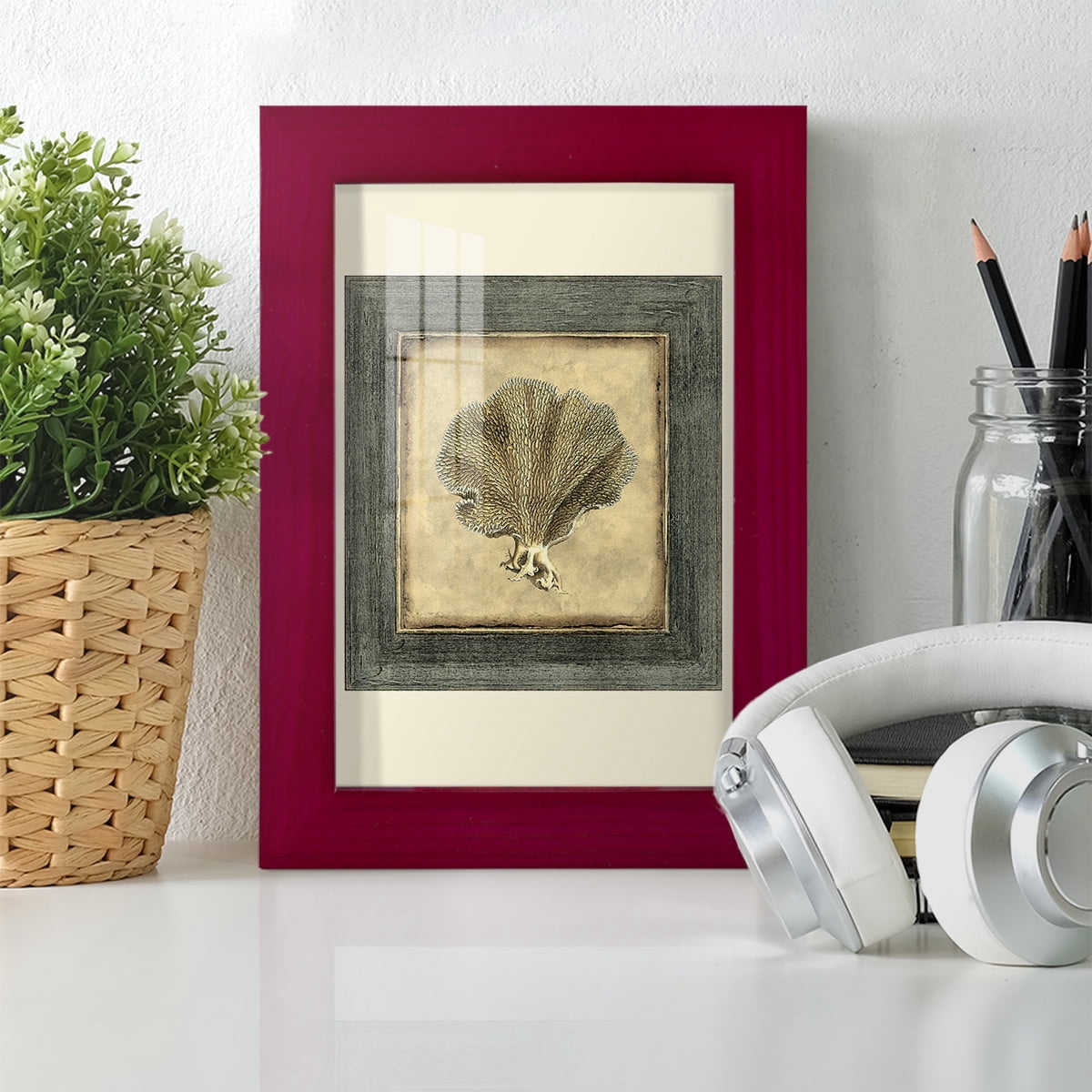 Mini Exotic Coral VI (U) - Framed Print w/glass - Cherry Red