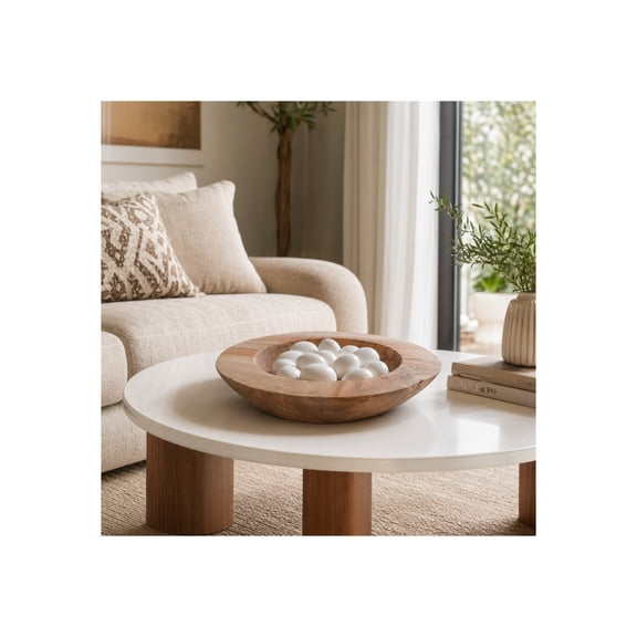Round Teak Wood Bowl for Coffee Table and Kitchen Counter - Decorative Bowl for Table Centerpiece Decorations and Home Decor - Accent for Key Storage and Candy Display - 4", Brown