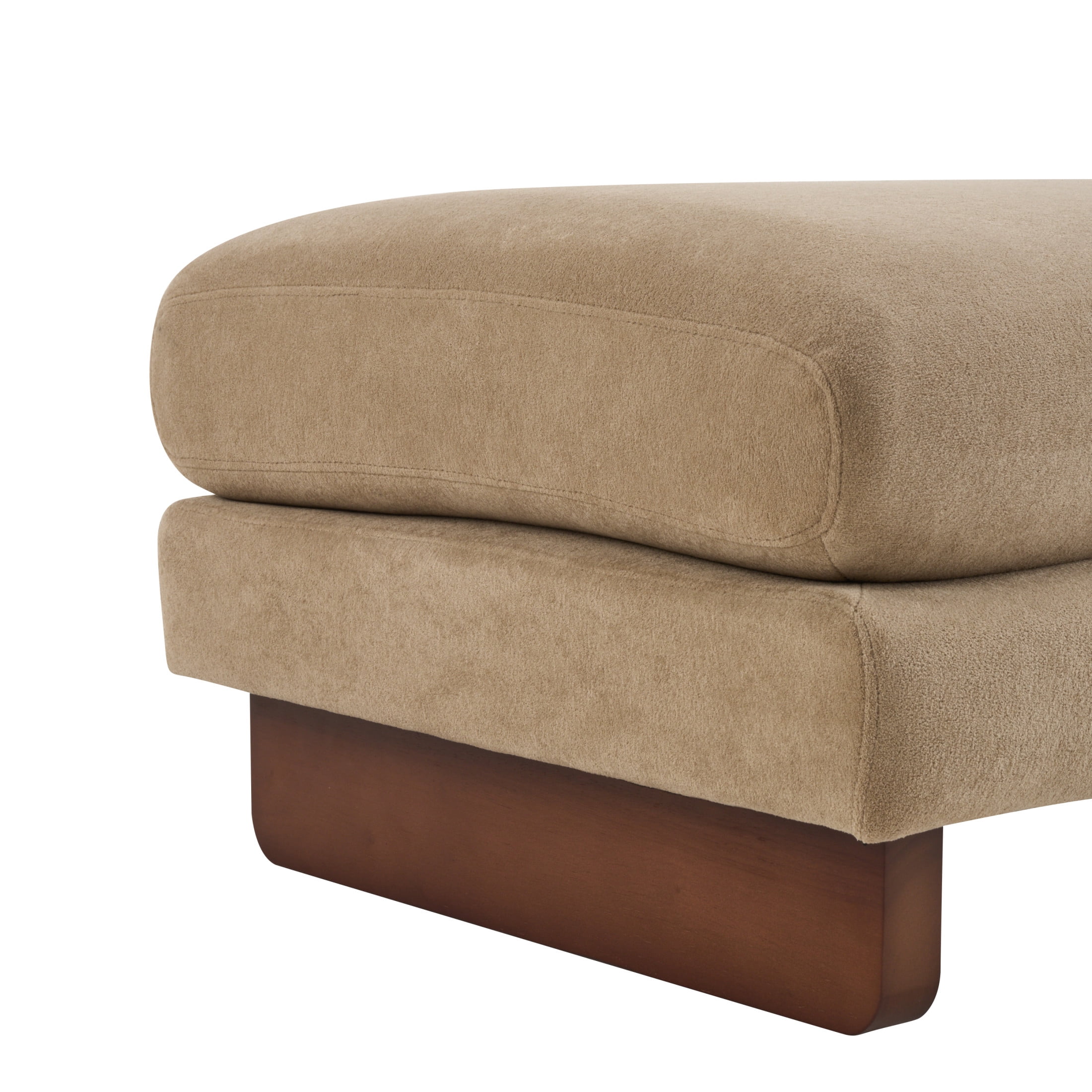 Christopher Knight Home 34" Upholstered Accent Ottoman with Wood Base for Living Room, Light Brown+Walnut