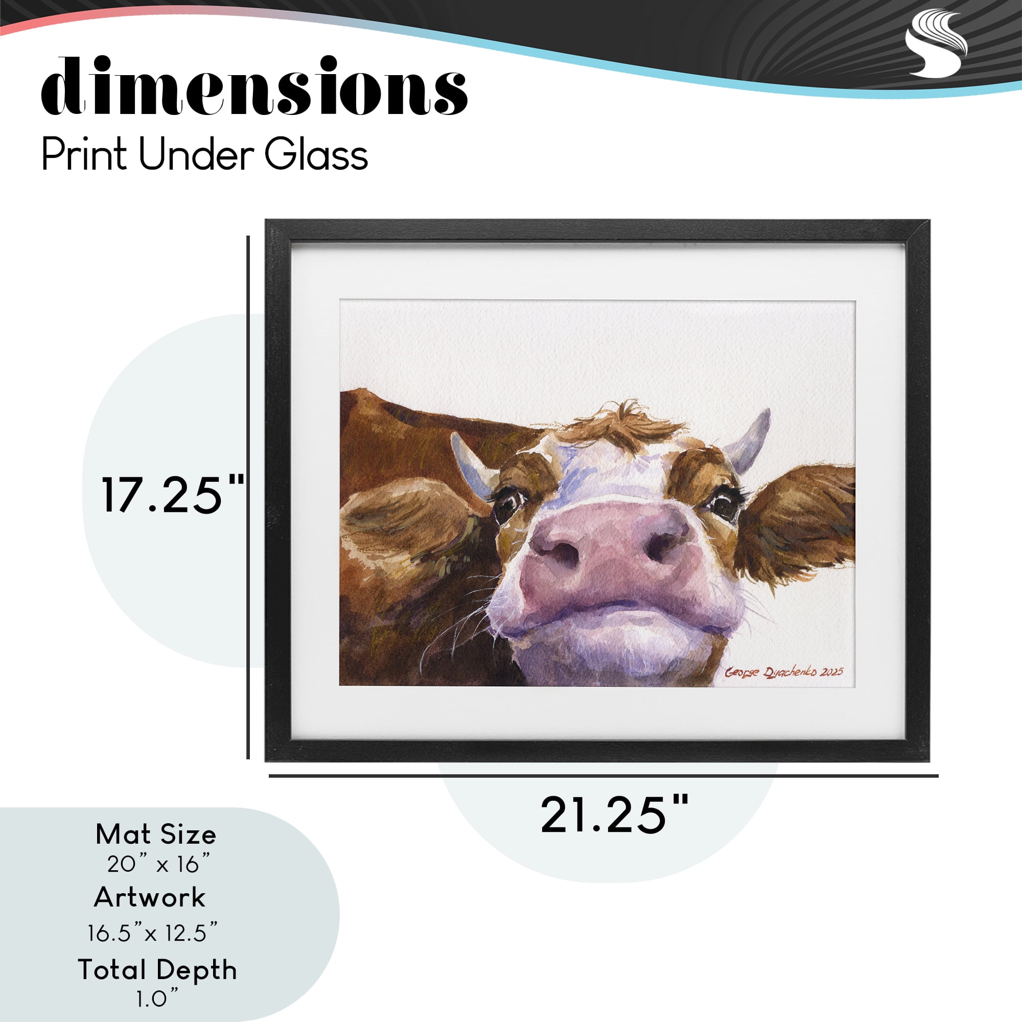 Stupell Industries Cute Cow Close Up Black Framed Print Under Glass, design by George Dyachenko