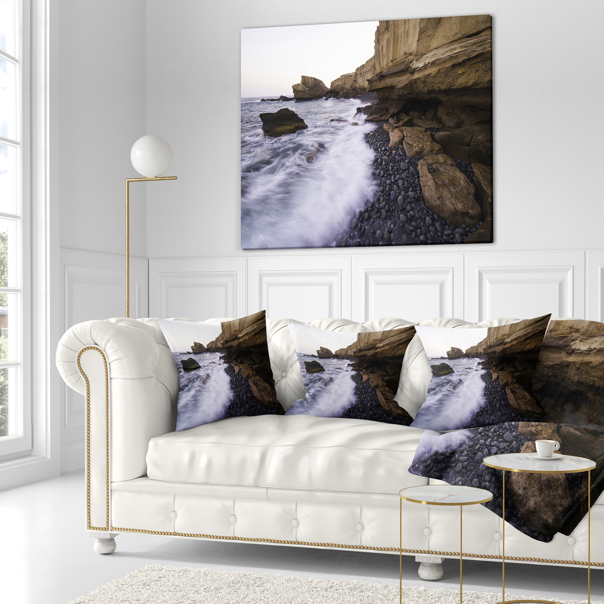 Designart Rolling Stones at Beach - Seashore Photo Throw Pillow - 16x16