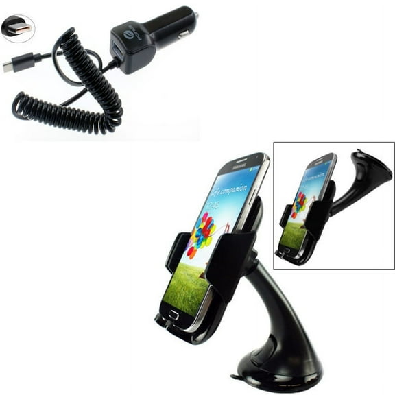 Type-C 3.1A Charger w Windshield Dash Car Mount Y7W for Acer Liquid Jade Primo - Alcatel PulseMix, 7, Idol 5S 5 4S - ASUS Zenfone V Live, ROG Phone, AR 6 5z 4 Pro - Blackberry Motion, Key2