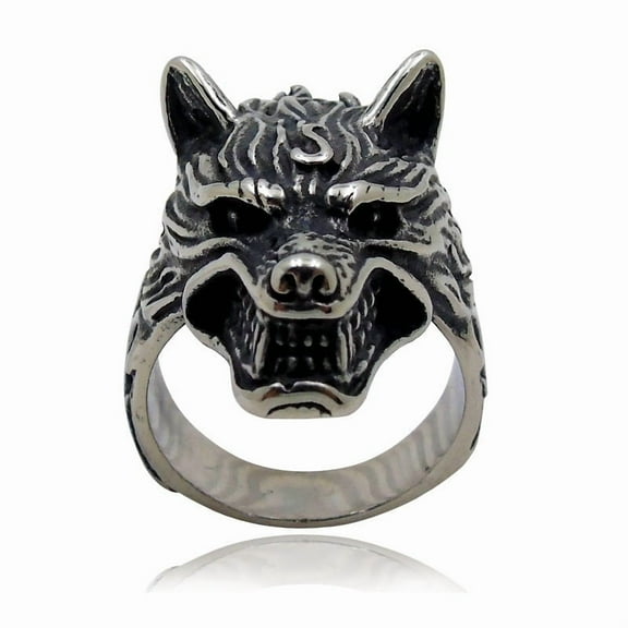 Mens Vintage Alloy Animal Ring: Giant Wolf Head Design Fashion Statement Ring for Men Antique Silver Finish