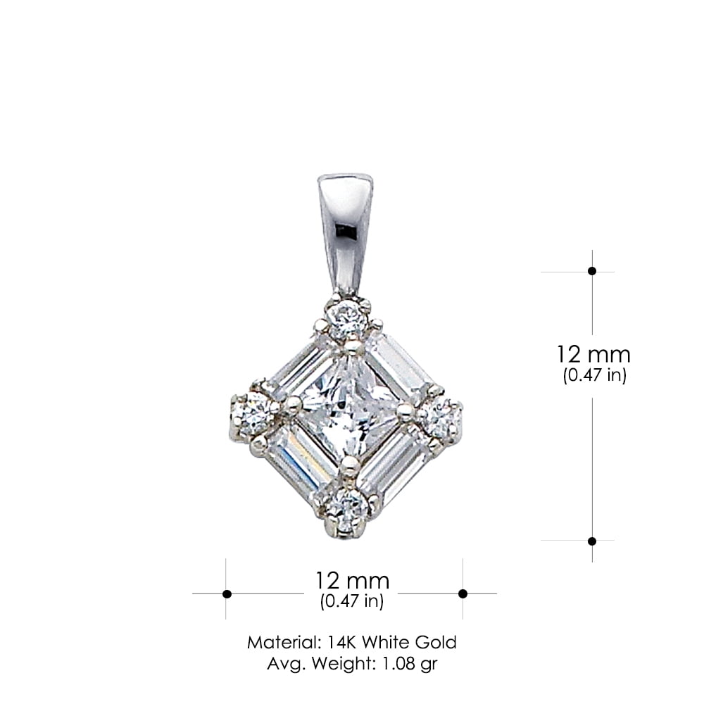 American Set Co 14k White Gold Cluster CZ Square Pendant Charm