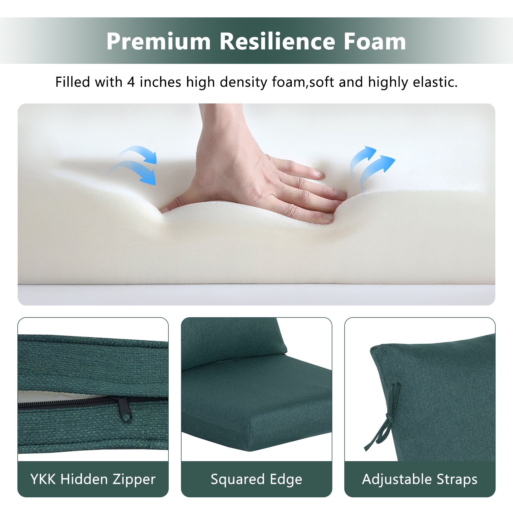Goodgoods 20" x 42" Outdoor Patio Chair Cushions Set of 2, Water & Fade Resistant, Teal