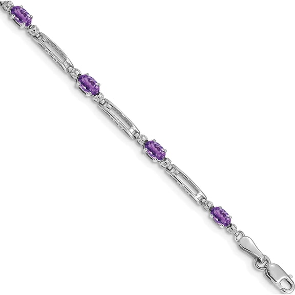 14K White Gold Diamond And Amethyst Bracelet (7 X 3.5) Made In India bm4492-am-001-wa