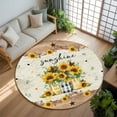 thumbnail image 3 of Sunflower Vintage 5ft Round Rug, Farmhouse Floral Botanical Brown Wooden Non-Skid Rubber Backing Large Area Rugs - Living Room Bedroom Home Office, Indoor Floor Mat Carpets Washable Rug, 3 of 9