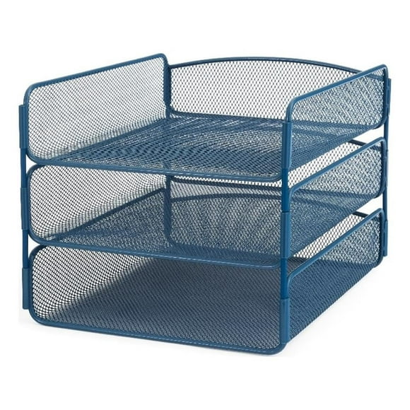 Organizador de escritorio Safco Onyx Mesh, 3 bandejas, acero azul