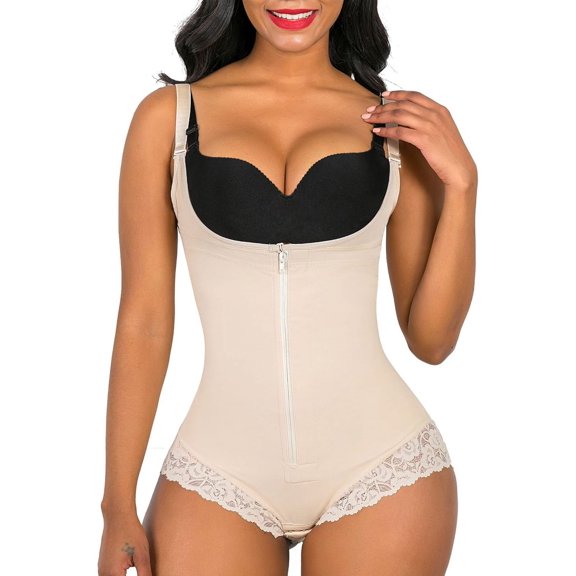 PRETTY Shapewear for Women Tummy Control Fajas Colombianas Body Shaper Zipper Open Bust Bodysuit