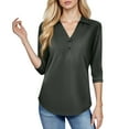 thumbnail image 5 of Mohiass 3/4 Sleeve Elegant Blouse Women Spring Formal Ruched Shirt Solid Lightweight V Neck Fitted Tops Dark Gray 2XL, 5 of 5