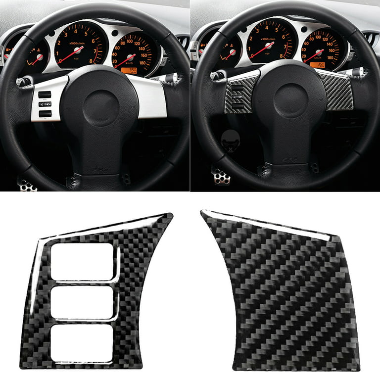 Star Home 2pcs Carbon Fiber Steering Wheel Button Frame Cover Trim Sticker Compatible with Nissan 350Z 2003-2009, Gray