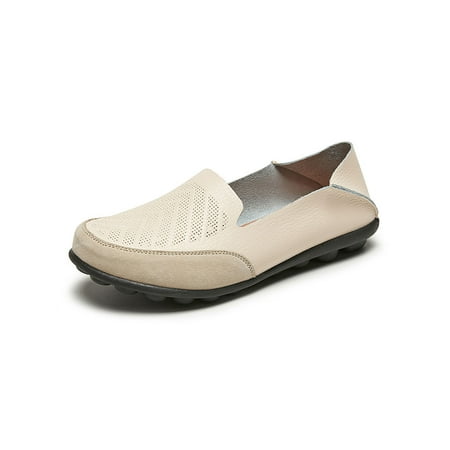 

Crocowalk Ladies Casual Shoe Slip On Loafers Comfort Flats Lightweight Classic Boat Shoes Womens Non-Slip Driving Beige 6