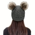thumbnail image 4 of CNKOO Tuque pour Femmes Bonnet à Pompon Tuque Doublée en Molleton Tuque d'Hiver Gris, 4 of 7