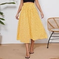 thumbnail image 4 of oqasdz Floral Prints Midi Skirt Boho Flowy Elastic High Waist A Line Skirt Bow Linen Flared Summer Beach Long Skirts for Women with Pockets, 4 of 6