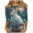 thumbnail image 3 of lcziwo Prime By Hour Women's 3/4 Sleeve Shirts Easter Eggs Graphic Tees Shirt Casual Round Neck Pullover Blouses Cute Rabbit Print Tunic Tops Multicolor L, 3 of 6