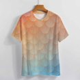 thumbnail image 3 of Mermaid Fish Scales Womens Tops Women's Fashion Casual Short Sleeve Flower Print Round Neck Pullover Top Blouse, 3 of 6