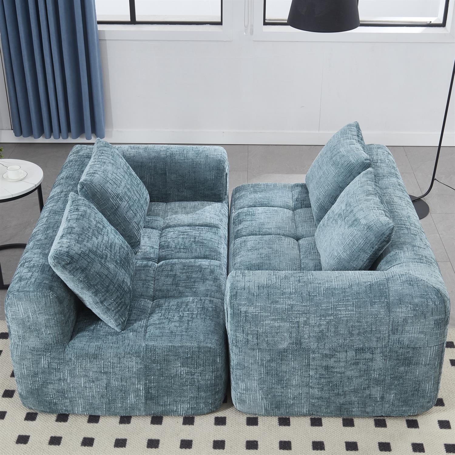 Demi Bonn 62" Plush Chenille Loveseat Sofa, Modular Sleeper for Living Room, Bedroom, Apartment Lounge, Stylish & Comfortable Couch, Blue