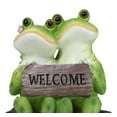 thumbnail image 5 of Romantic Frog Couple Sitting On Log Bench Holding Welcome Plank Sign Figurine, 5 of 9