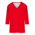 thumbnail image 4 of Womens Tops Dressy Casual Sleeve Summer Solid Plain Travel Cute V Neck Slim Fit Half Tshirts Shirts Spring Blouse Red, 4 of 5