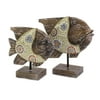 Pack of 2 Hand Crafted Wood and Mosaic Glass Accent Fish Figurines 12"