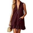 thumbnail image 6 of QUNYINEY Mini Women Dresses Summer Sleeveless A Line Red Sundress Loose Fit Ruffle Collared with Pockets Dresses, 6 of 7
