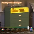 thumbnail image 2 of Nightstand Set of 2 with Charging Station and LED Lights, Modern Bedside Table W/3 Storage Drawers, Curved Profile Design, Unique Green, 2 of 6
