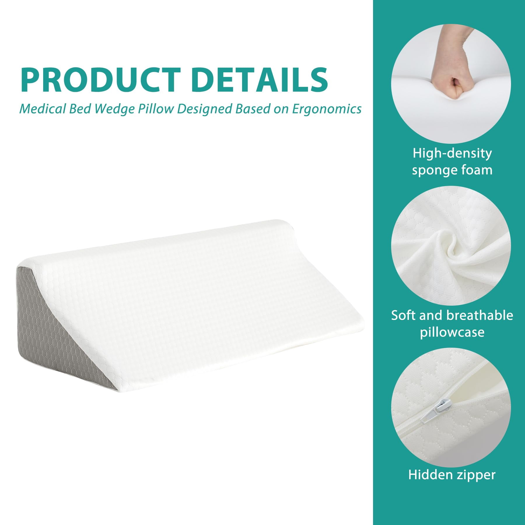 Wedge Pillow For Side Sleeping  Comfort Foam Sleeper Bed Wedges & Body Positioners After Support Preventing White/grey