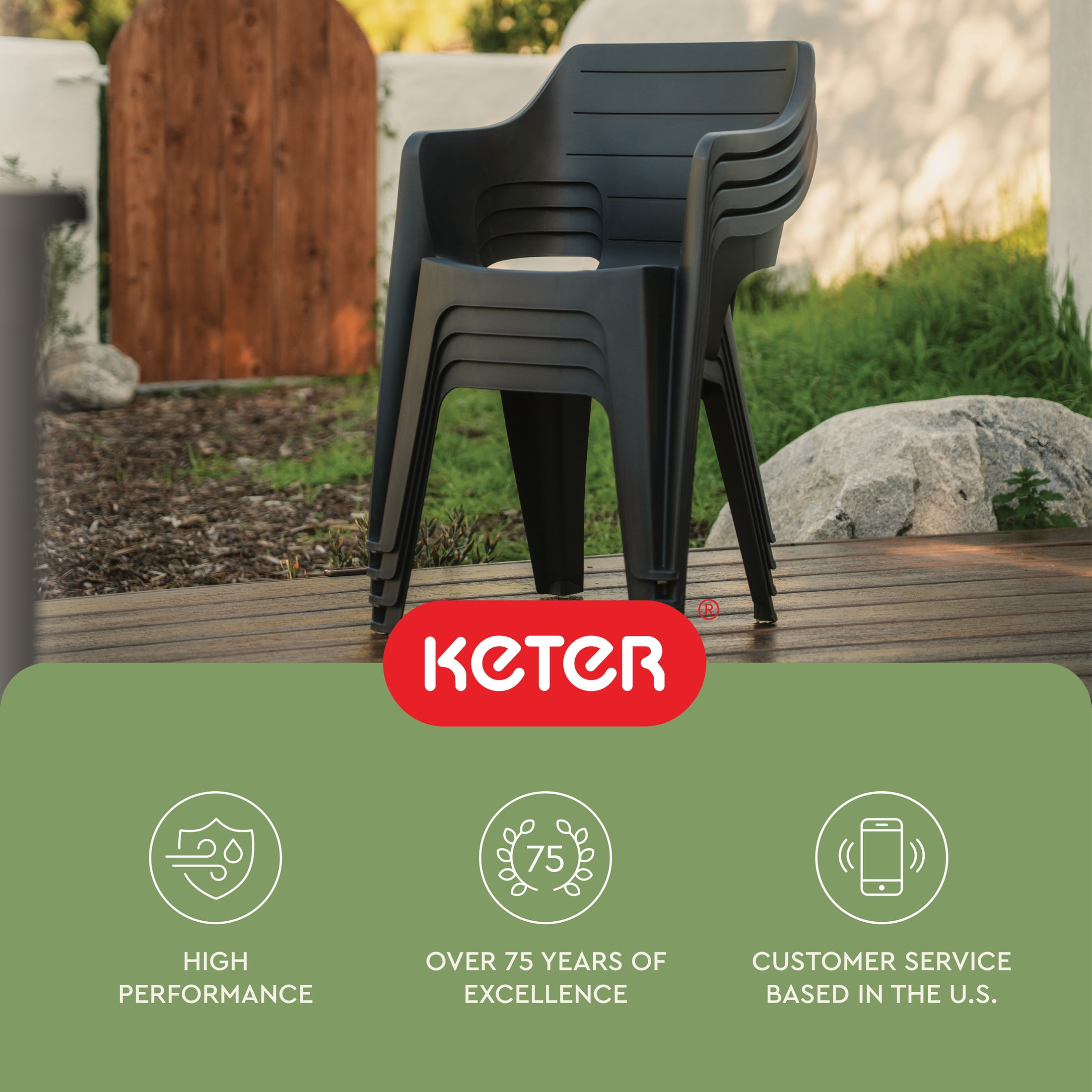 (2 pack) Keter Bilbao Resin Outdoor Dining Chair-Perfect for Outdoor, Graphite