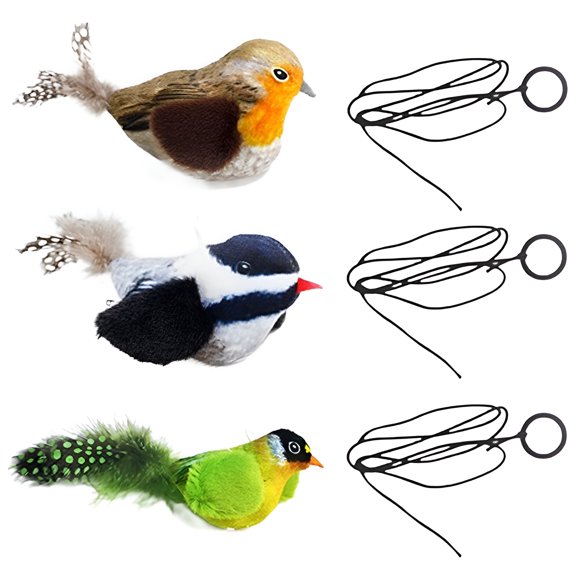 BESTSKY 3Pcs Flapping Bird Cat Toy,Natural Safe Feathers Bird Cat Toy,Long-Lasting Playtime Bird Toy for Cats,Style1