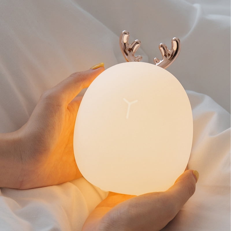 Cartoon cute deer night light USB charging rabbit pat silicone lamp children's baby feeding LED bedside atmosphere lamp
