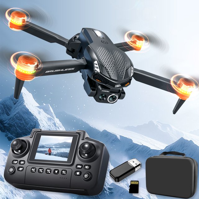 Dron con Cámara 1080P y Control Remoto con Pantalla | Cuadricóptero RC con Motor Sin Escobillas y Mantenimiento de Altitud | Evitación de Obstáculos con Lente de 120° Ajustable 90° | Tarjeta de
