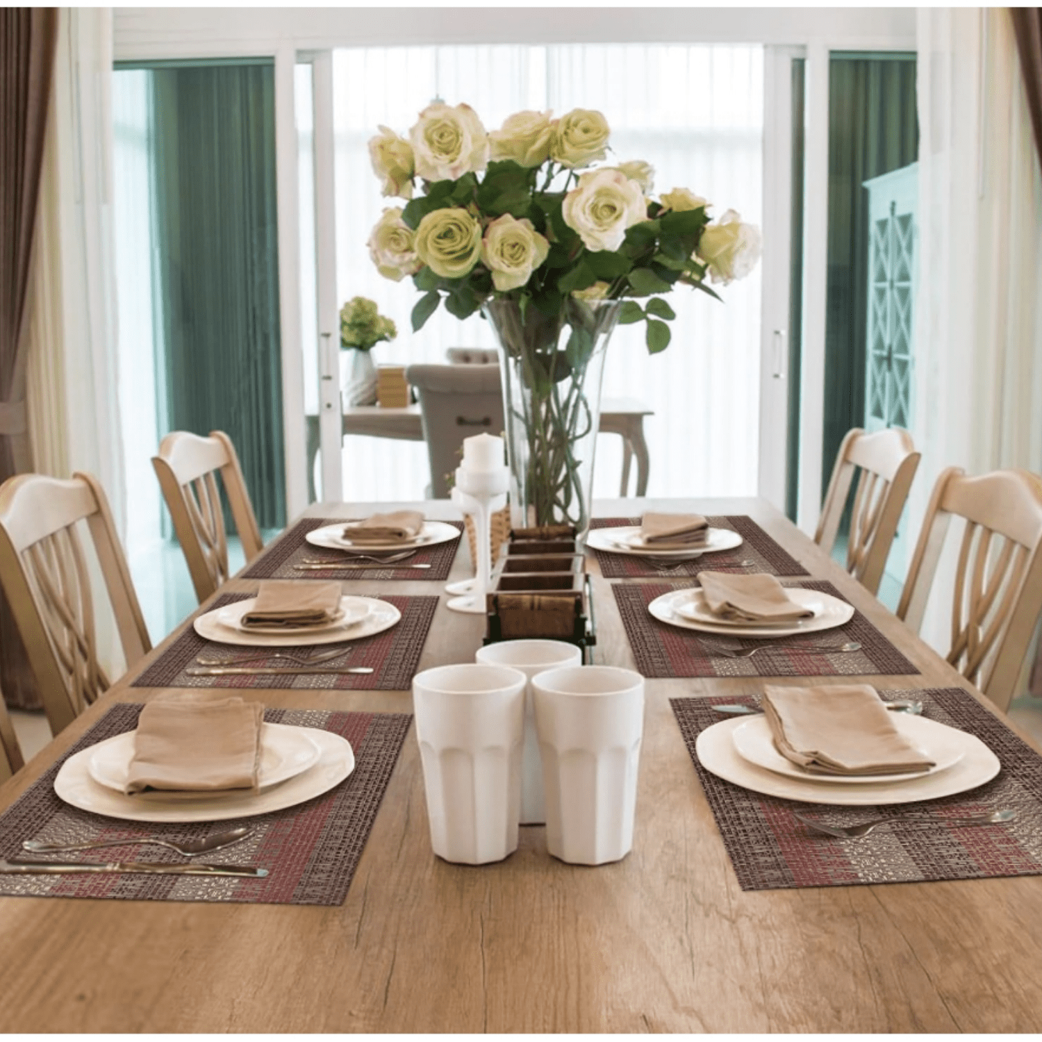 Placemats Set of 6, Red Vinyl Placemat for Dining Table, Home, Kitchen, Office and Outdoor