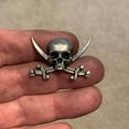 thumbnail image 6 of Gothic Skull Daggers Badge Pin Vintage Horror Skeleton Brooch Crossing Swords Badge Clothing Pin Jewelry Lapel Pin, 6 of 8