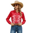 thumbnail image 2 of Western Shirts for Women Cowgirl Cowboy Floral Print Button Down Shirt Long Sleeve Snap Spring Fall Red Outfits XL, 2 of 6