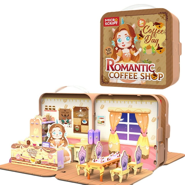 Kids 3D Puzzle Book and Toy Set DIY Coffee Shop Pop-up Book Puzzle Cognition Educational