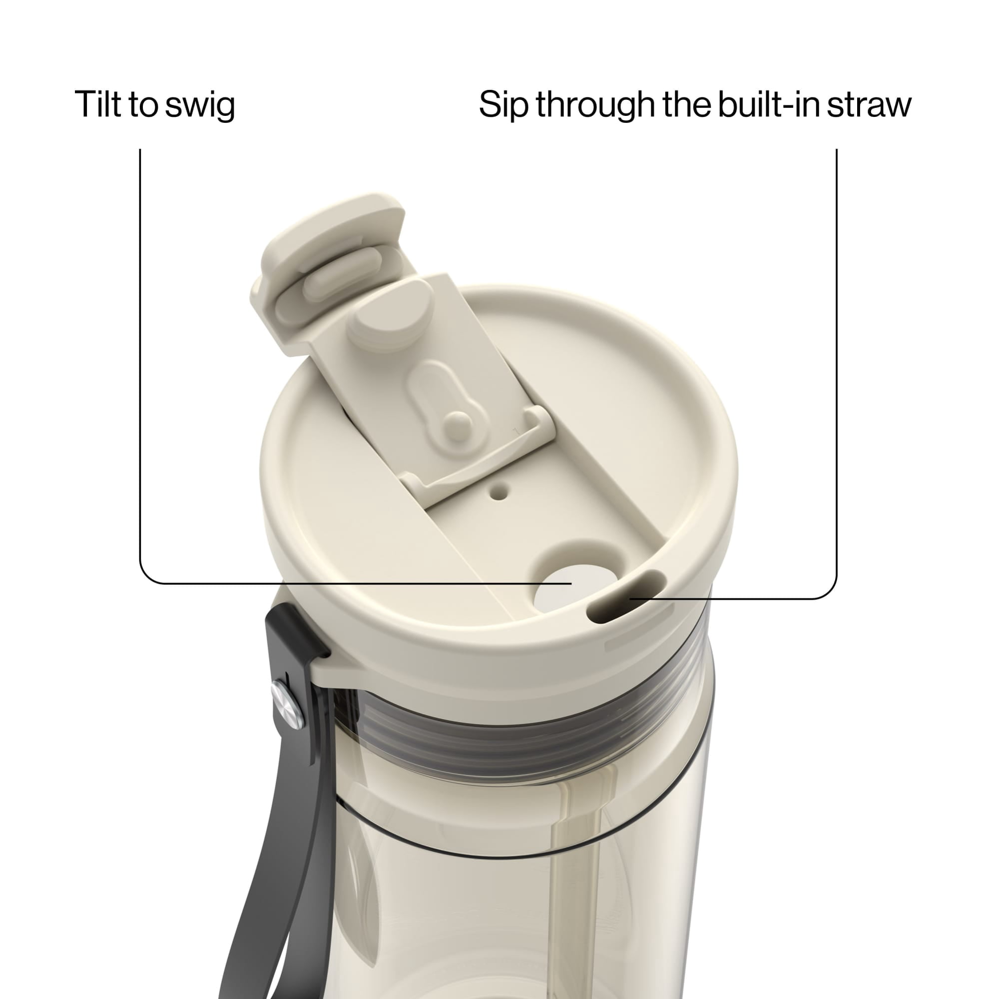 Contigo DualSip Leakproof Plastic Reusable Water Bottle with Carrying Strap, Cream/Clear, 24 oz