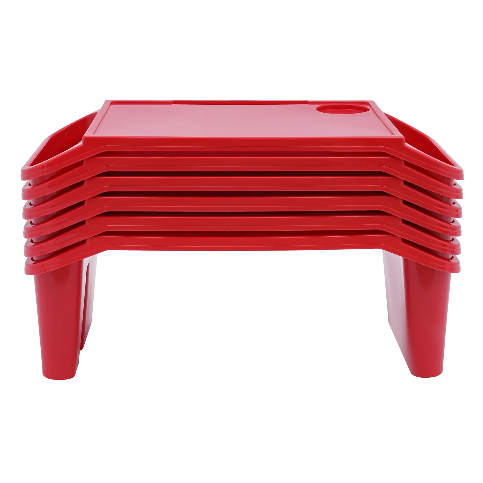 6 Pcs Kids Lap Desk Tray, Plastic Breakfast Laptop Trays with Side Pockets, Portable Lap Bed Table for Writing, Reading, Drawing, Doing Homework, Eating in Bed
