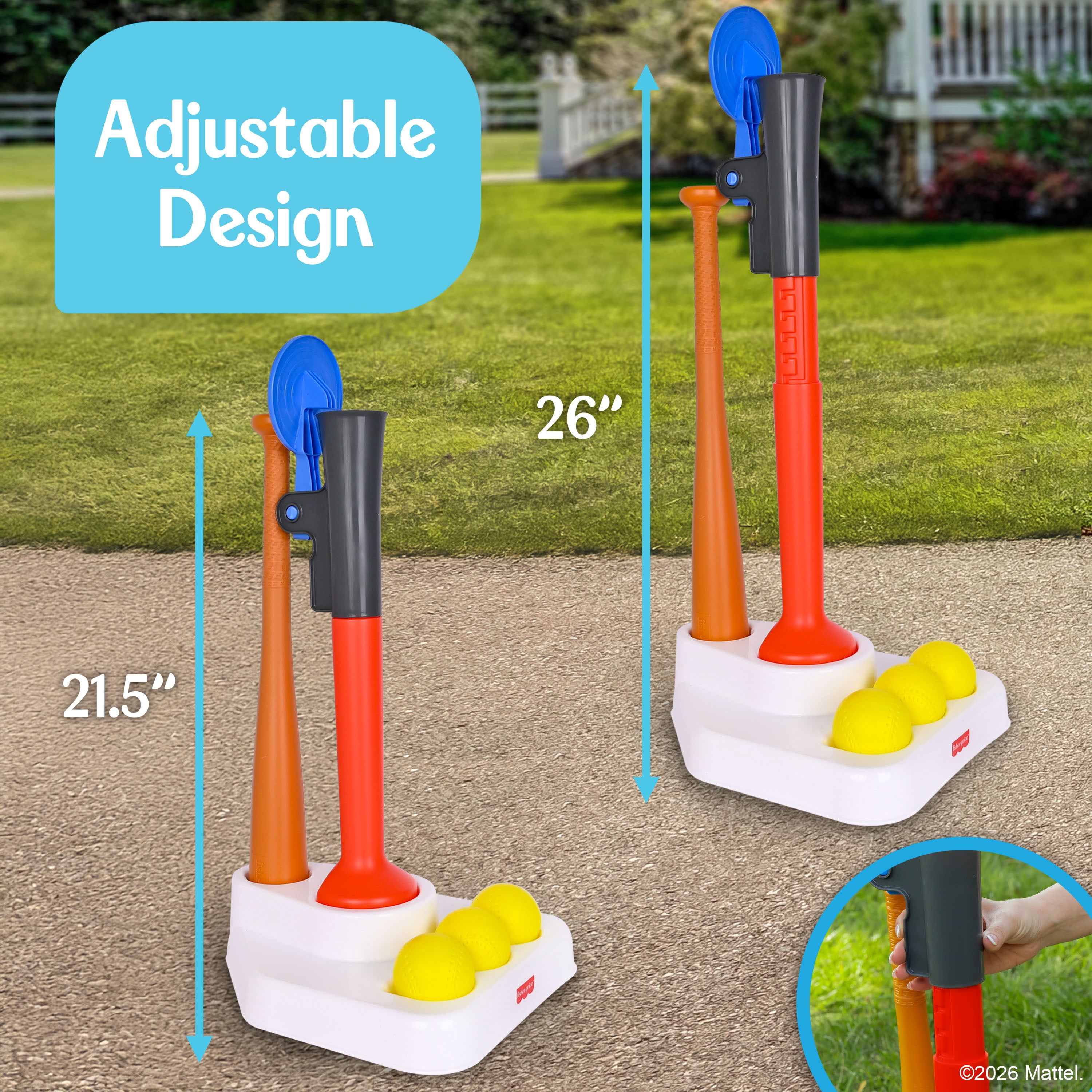 Fisher-Price Grow-to-Pro 2-in-1 Tee Ball Set, Height Adjustable Batting Practice & Outdoor Play Toy, Children Ages 18 Months +