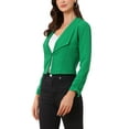 thumbnail image 4 of INSPIRE CHIC Women's Notched Lapel Ruched Sleeve Jackets Business Cropped Blazer S Merald Green, 4 of 6