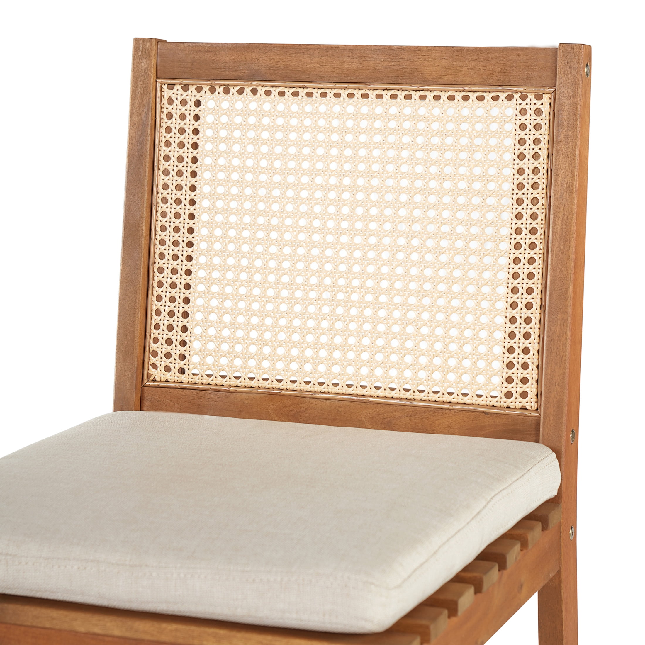 Christopher Knight Home Set of 4 Outdoor Bar Stools with Cushions, Wicker Backrests, Teak + Beige