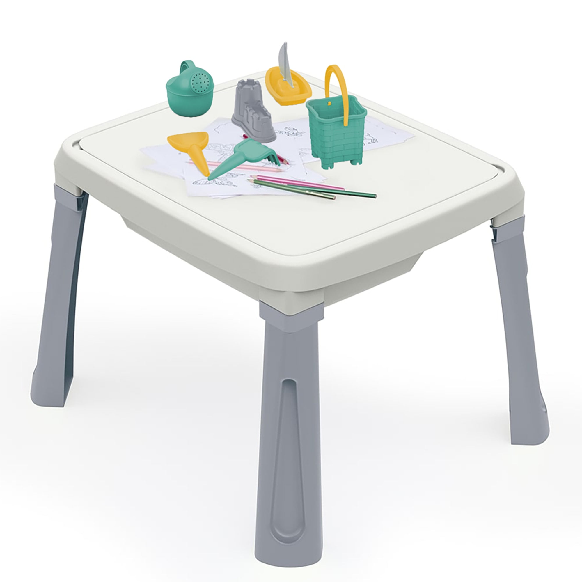 Dolu: 3-In-1 Activity Table: Sand, Water & Creativity - White, Green, Yellow - Play Accessories, Sensory Toy, Indoor/Outdoor, Toddlers & Kids Ages 2+