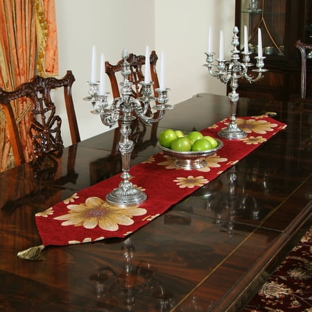 Violet Linen Chenille Floral Table Runner