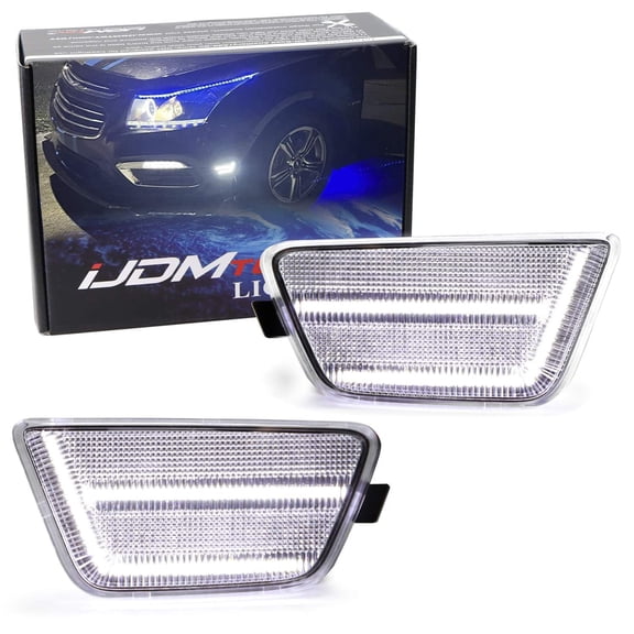 Semi-Clear Lens Front Bumper White Double-Row Full LED Strip Side Marker Lights For 2011-2015 Chevrolet Cruze