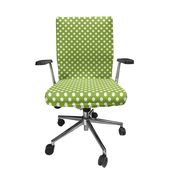 Ambesonne Geometric Office Chair Cover Stretchable High Back, Polka Dots in Retro Style, Lime Green White