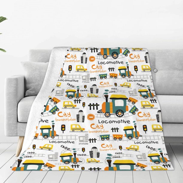 Balery Transportation Cartoon Manta de Felpa Suave y Acogedora – Cobija de Franela Aterciopelada para Cama, Lavable y Cálida para Sofá, Mascotas, Transpirable-40"x30"