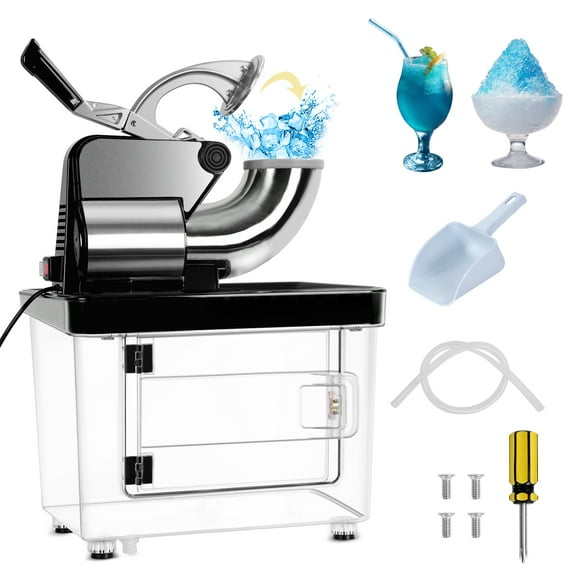 ZNNT 110V Commercial Ice Crusher 300 kg/h, ETL Approved 350W Electric Snow Cone Machine with Dual Blades, Stainless Steel Shaved Ice Machine for Family, Restaurants, Bars