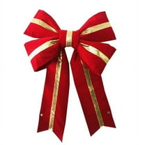 Holidynamics Outdoor Structural 12in Bow Red Velveteen with Gold Stripe