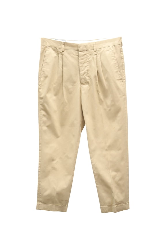 Pre-Owned Ami Paris Carrot Cut Pleated Khaki Pants in Beige Cotton