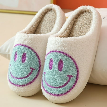 

Smiley Face Slippers for Women Men Anti-Slip Soft Plush Comfy Indoor Slippers Couple Style Home Shoes